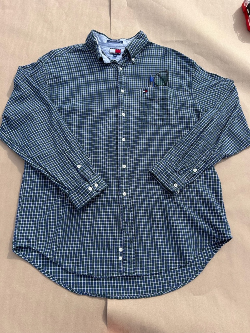 Tommy Hilfiger 100% Cotton Navy and White Check Button-Down Shirt